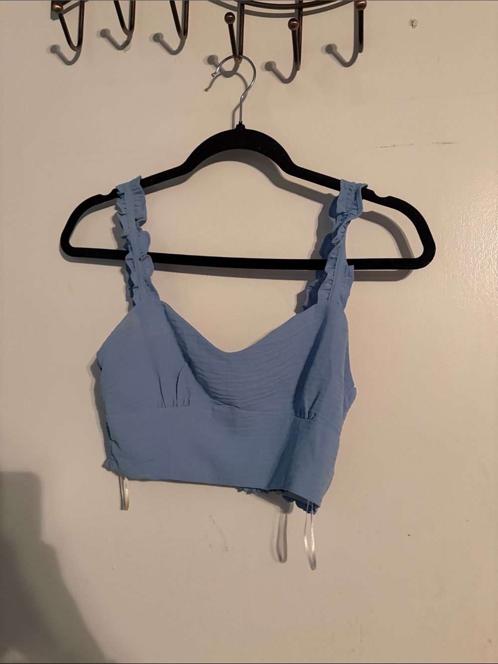 Love Tree Light Blue Ruffle-Strap Crop Top